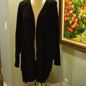 Terra & Sky Black Open-Front Cardigan Sweater